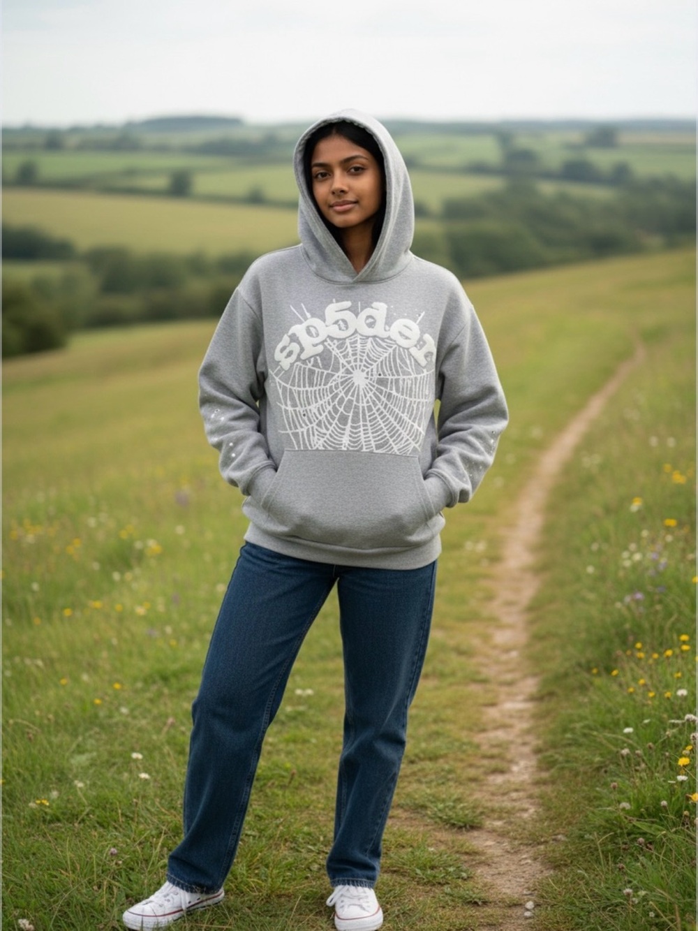 NWOT Sp5der OG Web Hoodie - Heather Grey Size XS - authentic